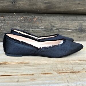 Rampage Cassie Modern Romantic Satin Frayed Trim Pointed Toe Ballet Flats 7.5M